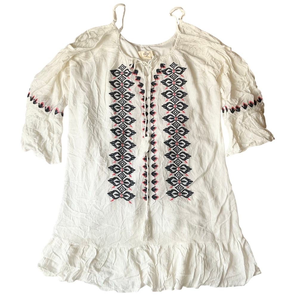 Exist Women Dress size M Half Sleeve Off Shoulder Vneck Above Knee Embroid White